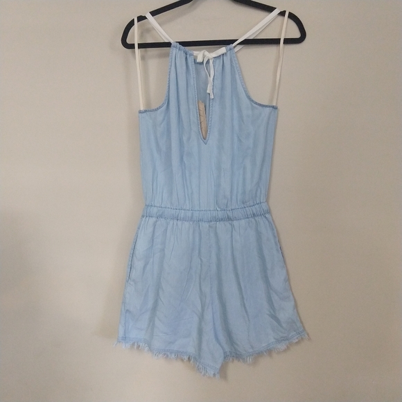 Linen Chambray Frayed Hem Romper True Craft - Picture 5 of 8